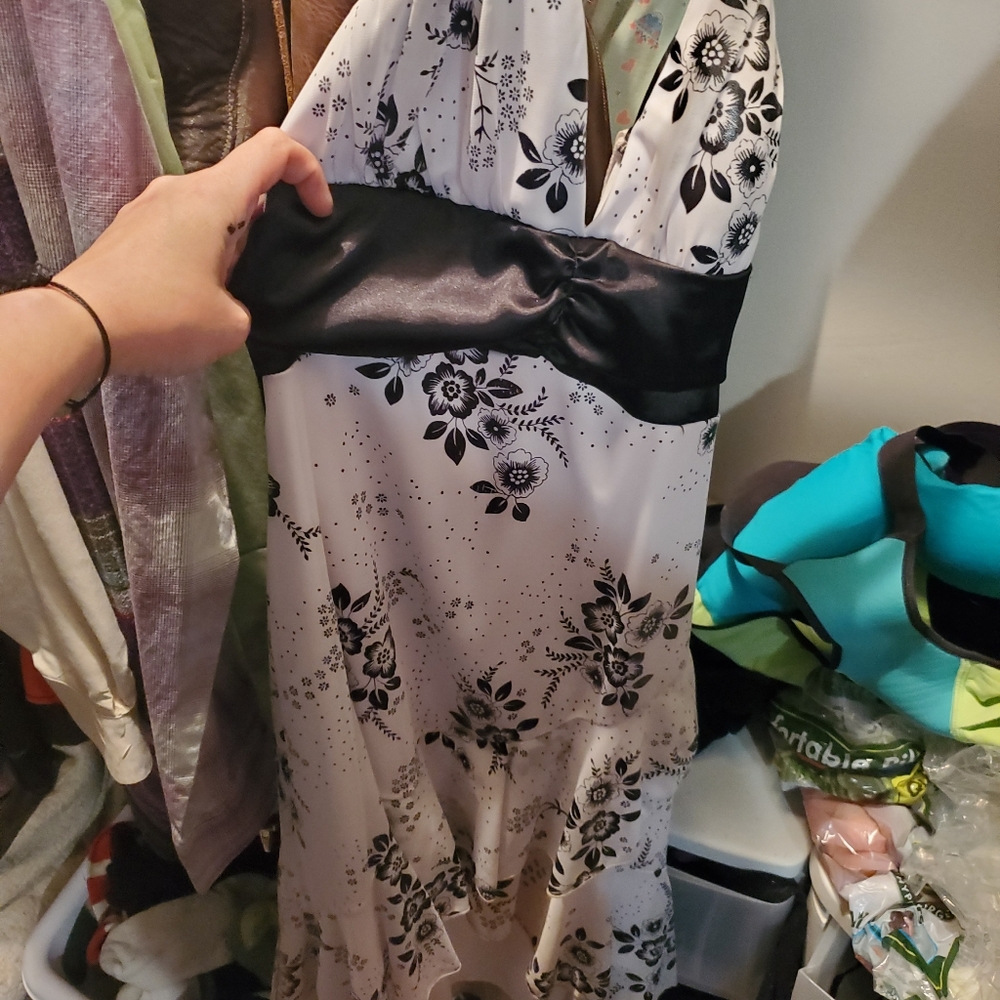 Black & White Floral Halter Top Dress